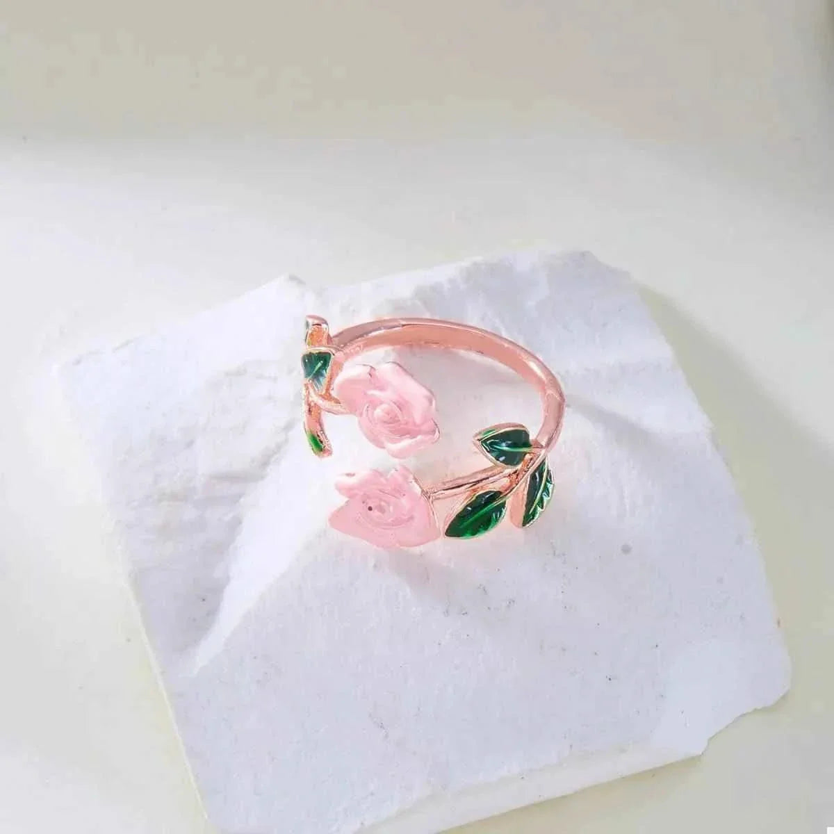 Rose Bypass Ring and Bracelet Jewelry Set