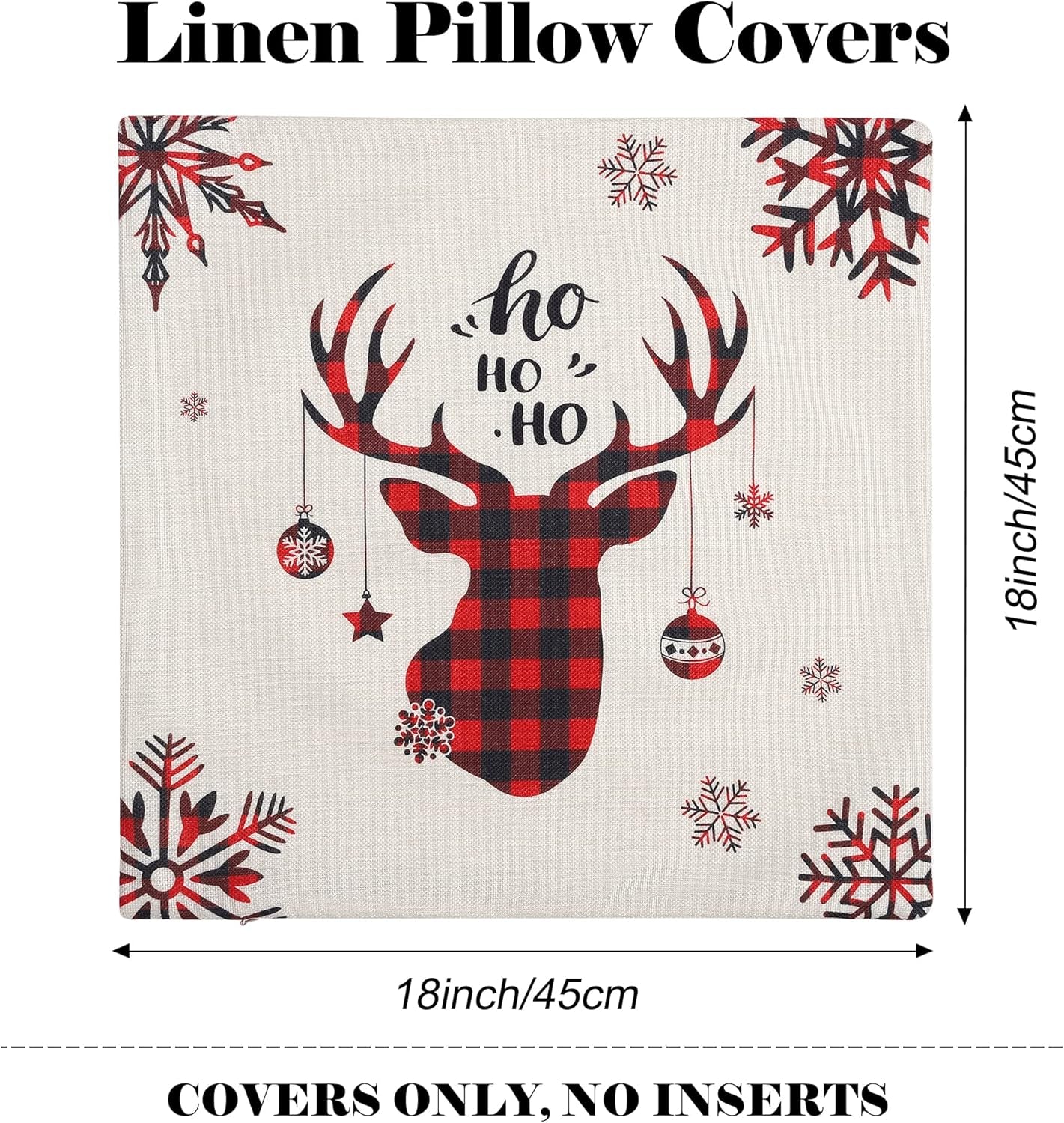 Christmas Pillow Covers 18×18 Inch Set of 4 Farmhouse Deer Pillowcase Black and Red Plaid Linen Throw Pillow Covers for Sofa Couch Christmas Decorations Cushion Pillow Case for Holiday Decor