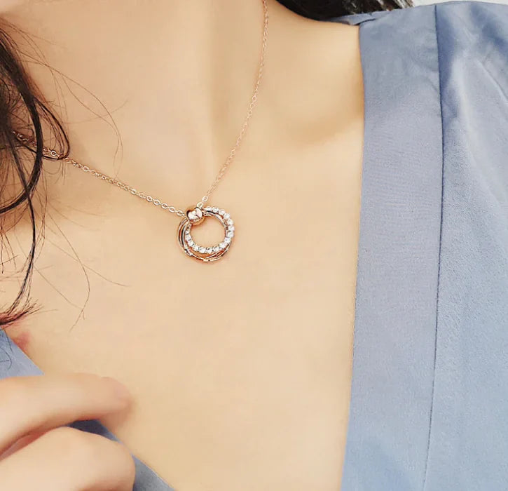 Circle Sparkling Diamond Earrings and Necklace Set