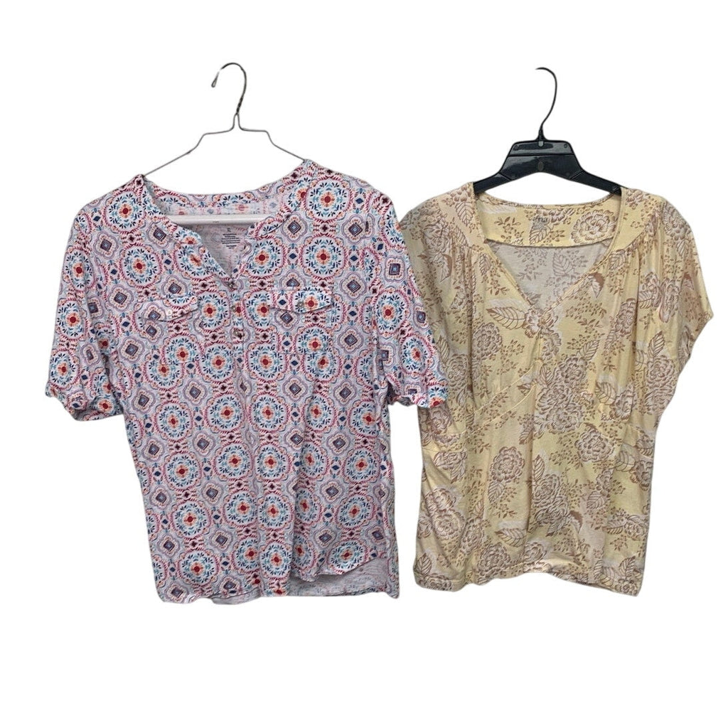 Lot of 4 Ana Croft & Barrow Womens XL Short Sleeve Floral Striped V Neck Shirts