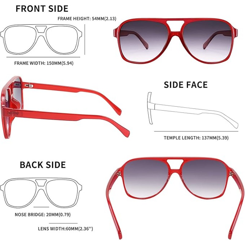 Feisedy Womens Red Plastic Frame Retro 70s UV Protection Aviator Sunglasses