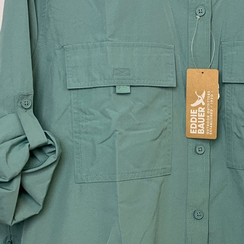New Eddie Bauer Womens XL Guide 3.0 UPF 50+ Dusty Loden Green Long Sleeve Shirt
