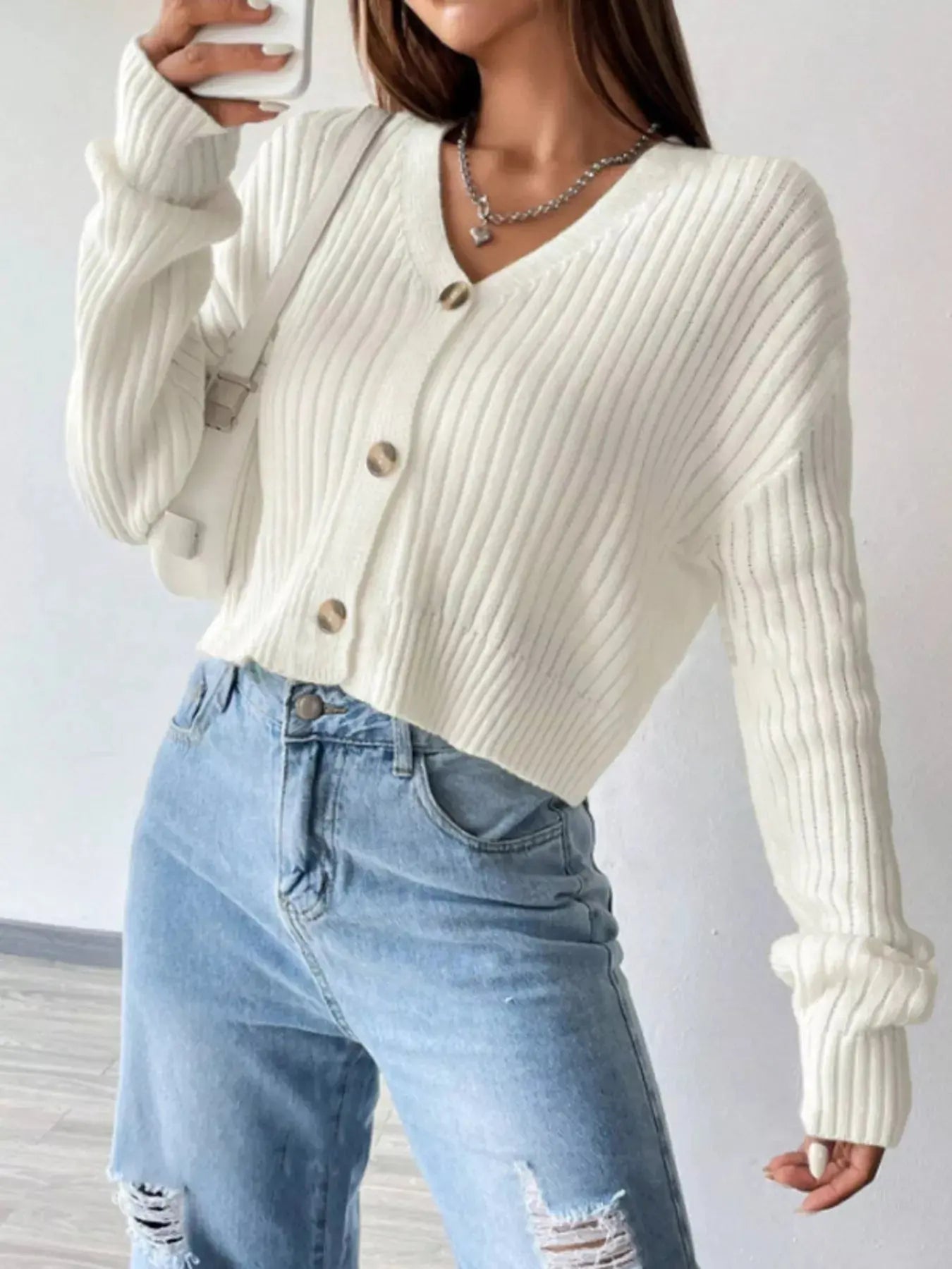 V Neck Button Up Cardigan