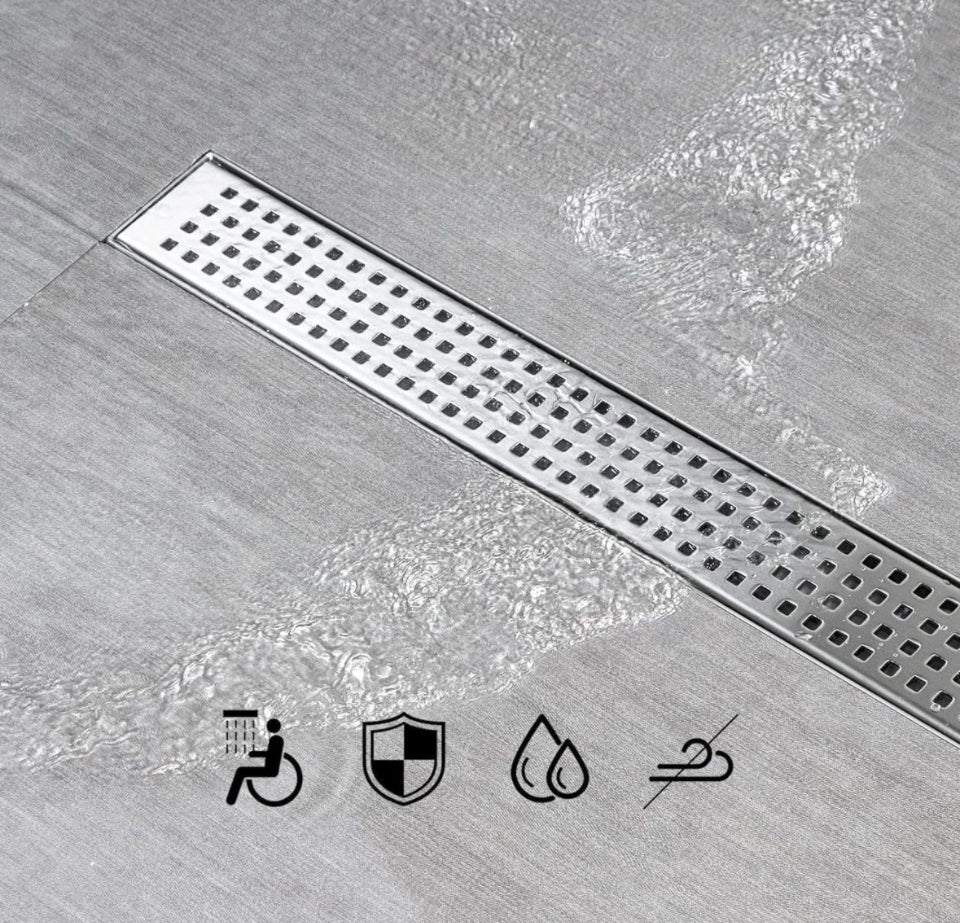 SaniteModar Linear Shower Drain, Shower Drain 60 inch with Removable Square Hole Panel, AISI Brushed 304 Stainless Steel Shower Floor Linear Drain wit