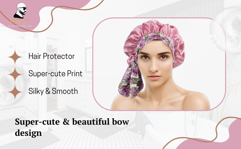 Curly Hair Bonnet Sleeping Hair Bonnet for Protecting Hair from Damage/Breakage Cute Bow Design Adjustable Bonnet for Long/Curly/Wavy Hair Sleep Bonnet for Natural Hair Protection