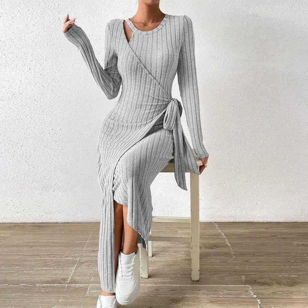 European & Egyptian Solid Sleeve Long Dress