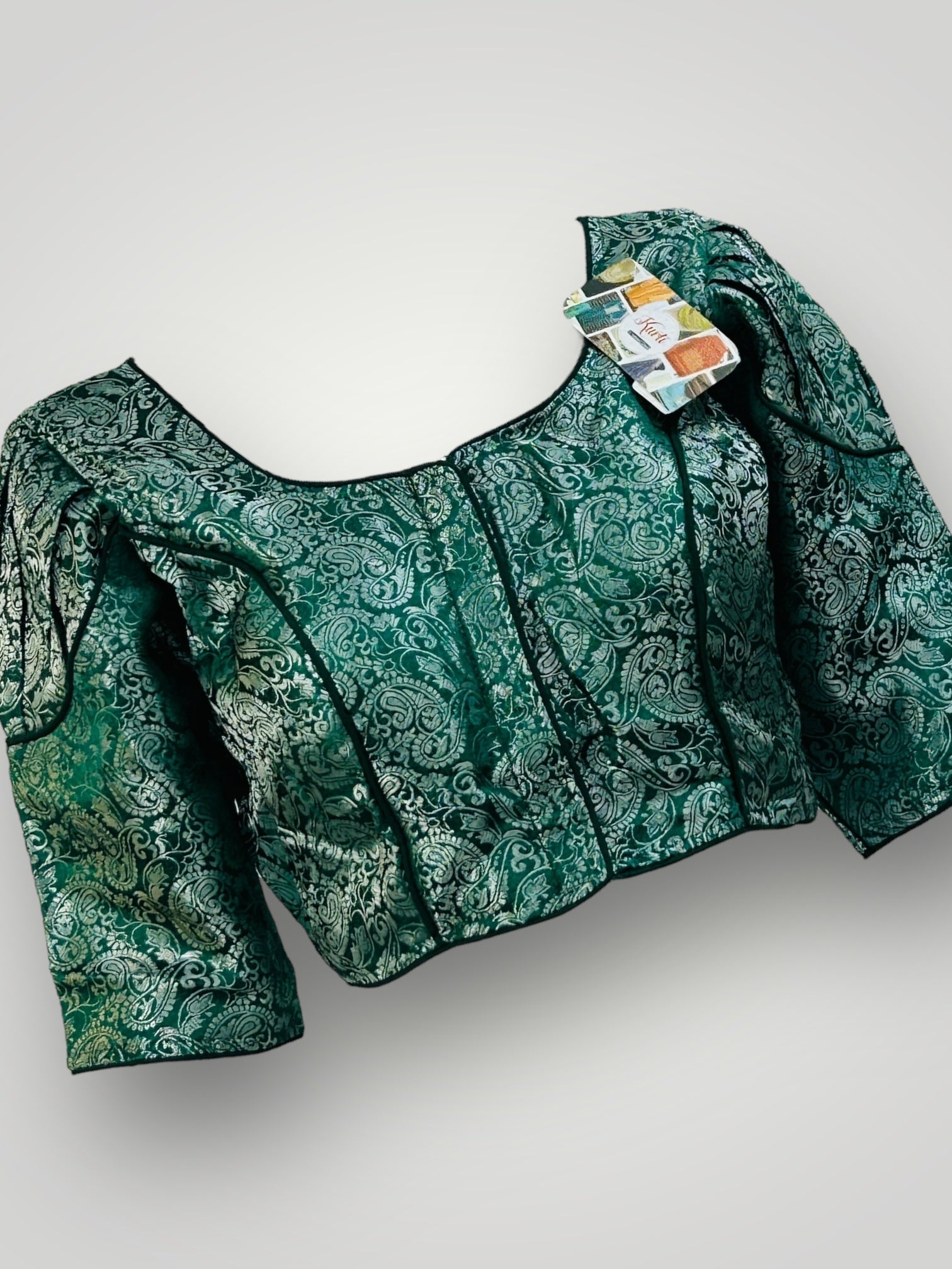 Green- Silver : silk readymade blouse