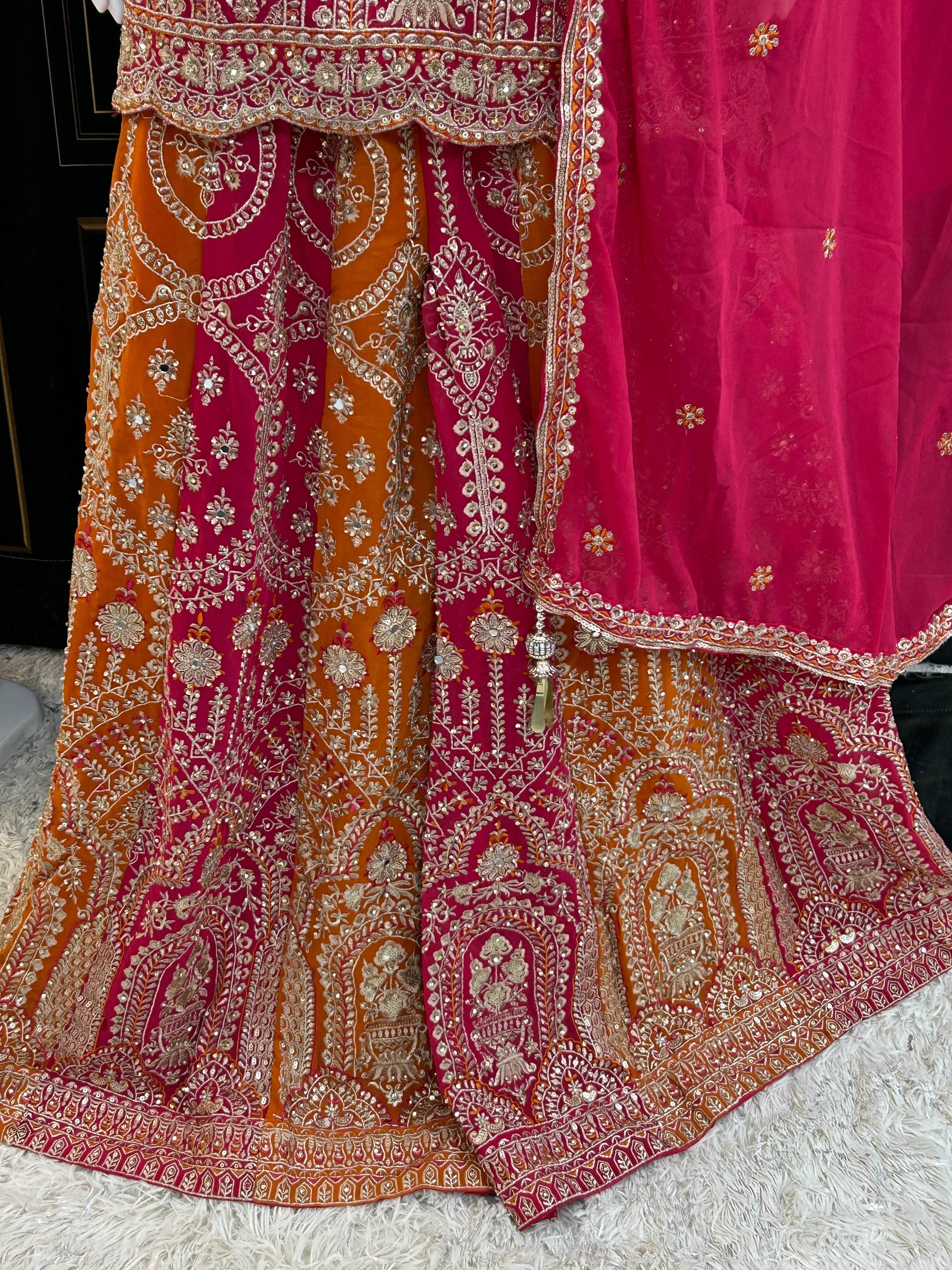 Dark pink sharara suit with heavy work