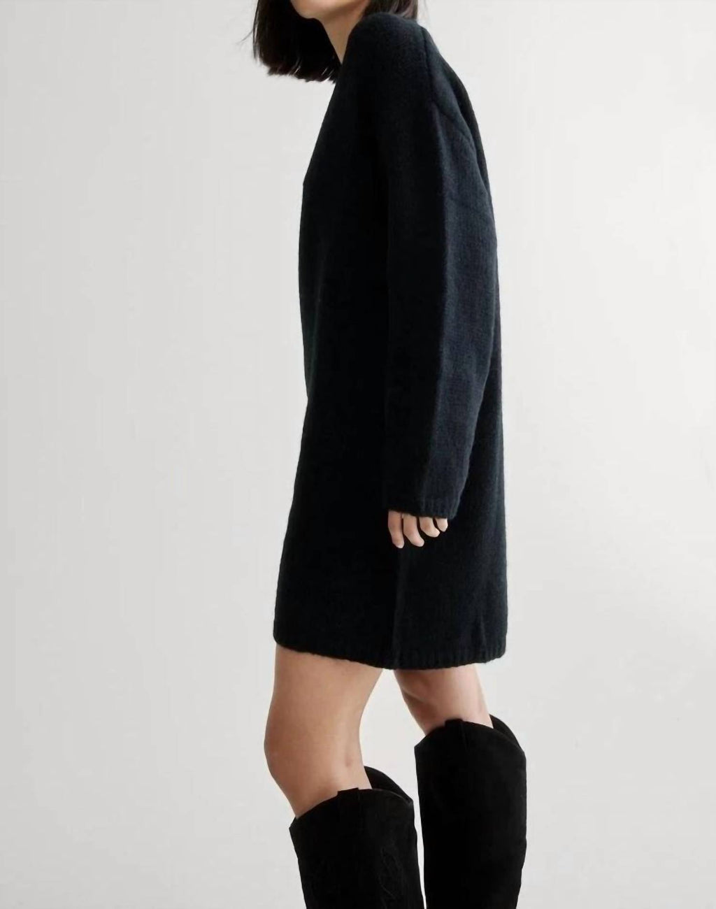 Ribbed Knit Crew Neck Sweater Dress