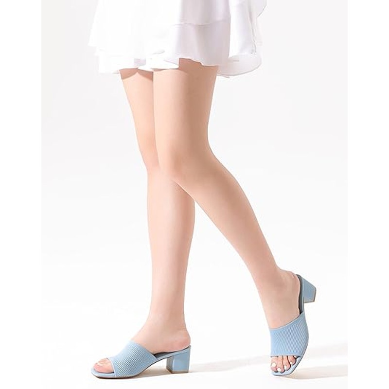 Shoe'N Tale Women Size 9 Baby Blue Open Toe 2.5" Heel Slide On Mule Sandal Shoes