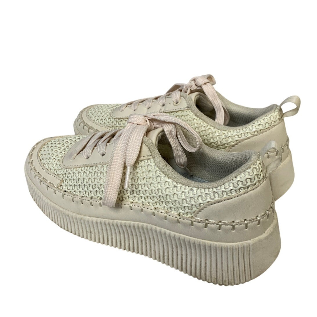Lucky Step Womens Size 7 Beige 1.5" Heel Sneakers Lace Up Knit Casual Shoes