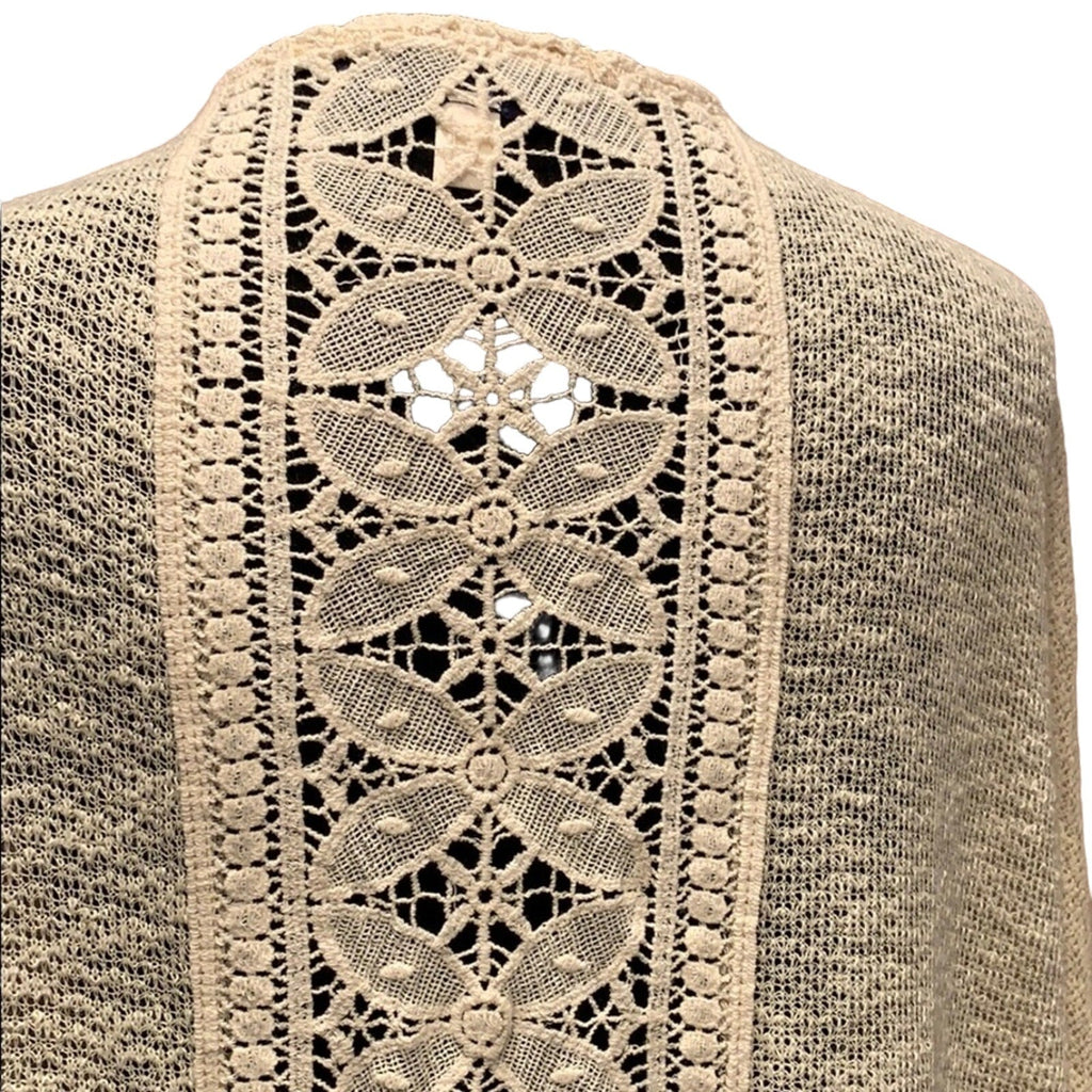 Blue Rain Medium Ivory Knit Open Front Lace Cardigan Sweater Made In USA