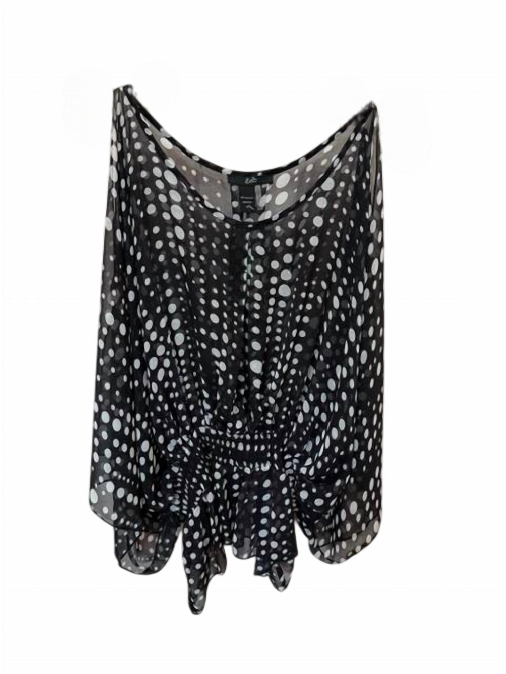 Women Sheer Polka Dot Flutter Sleeve Blouse