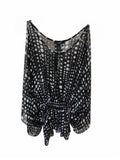 Women Sheer Polka Dot Flutter Sleeve Blouse