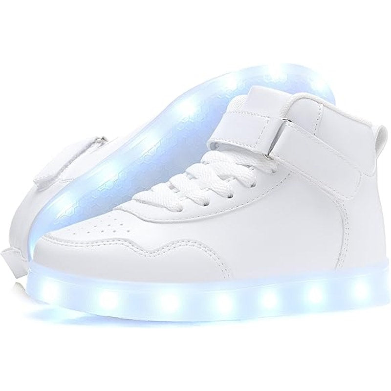 Aptesol Girl Size 6 White Rechargeable LED Light Up Adjustable Hook & Loop Shoes