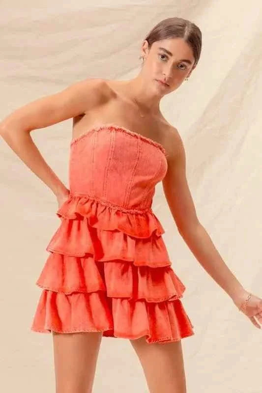 Strapless Ruffle Layered : Cheer Up Dress
