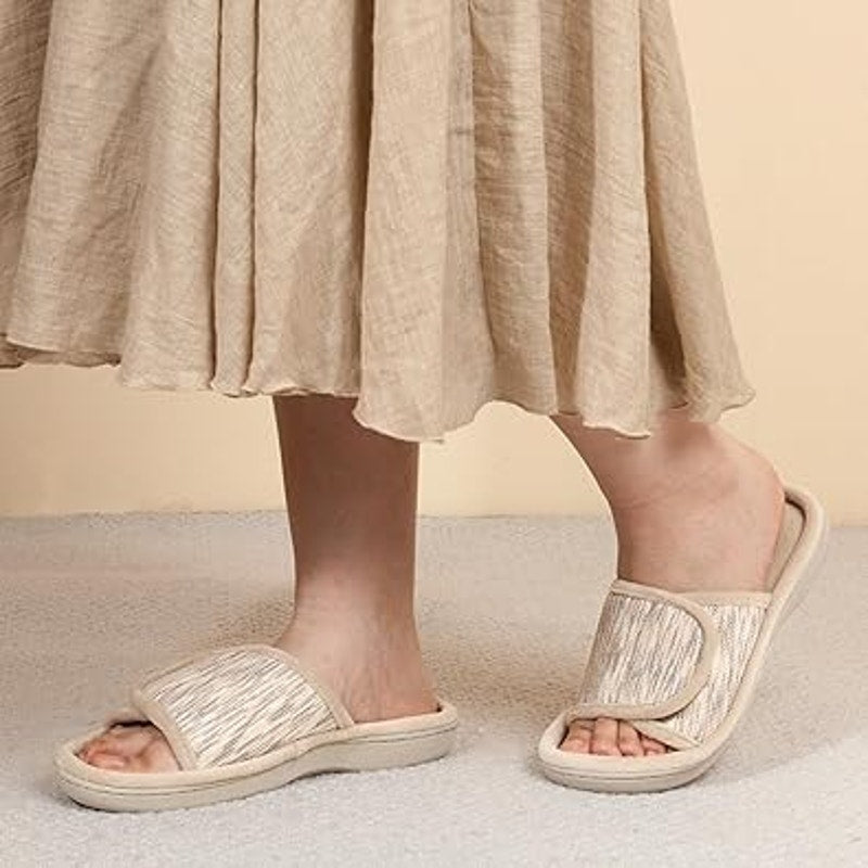RockDove Womens Size 9/10 Tan Adjustable Hook Loop Memory Foam Slide Slippers