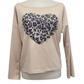 CBR Womens Small PolyCotton Long Sleeve Pearl Beads Leopard Print Heart Top