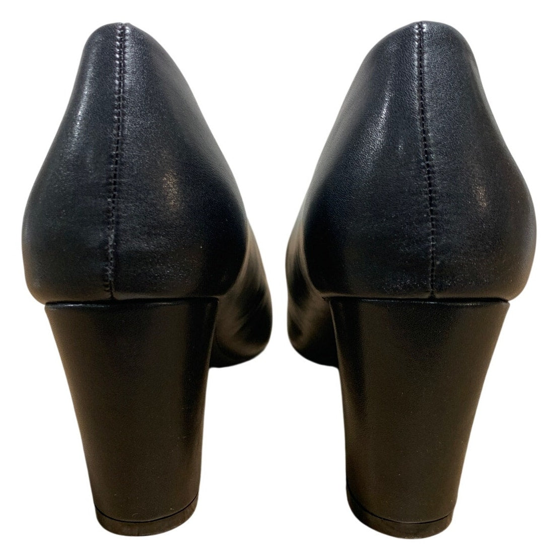 VenusCelia Womens Size 9 Black 3" Block Heel Closed Pointed Toe PU Leather Shoes