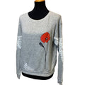 Hand Printed Upcycled Small Red Poppy Flower PolyCotton Long Sleeve Sweatshirt