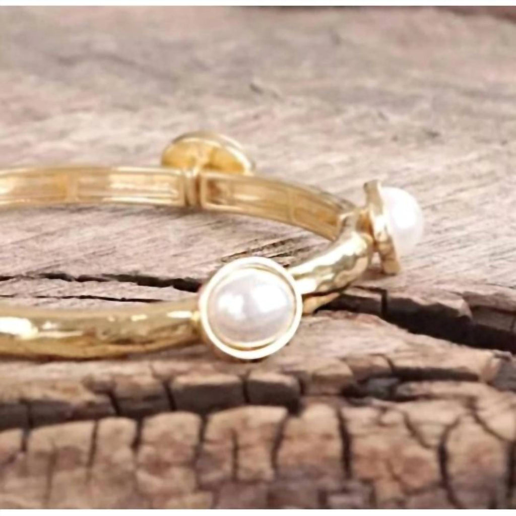 Women's Pearl Hammered Stretch Bangle Bracelet