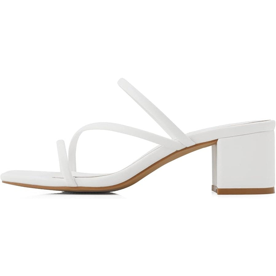 Shoe'N Tale Womens 6.5 White Faux Leather Open Toe 2.25" Heel Slide On Sandals