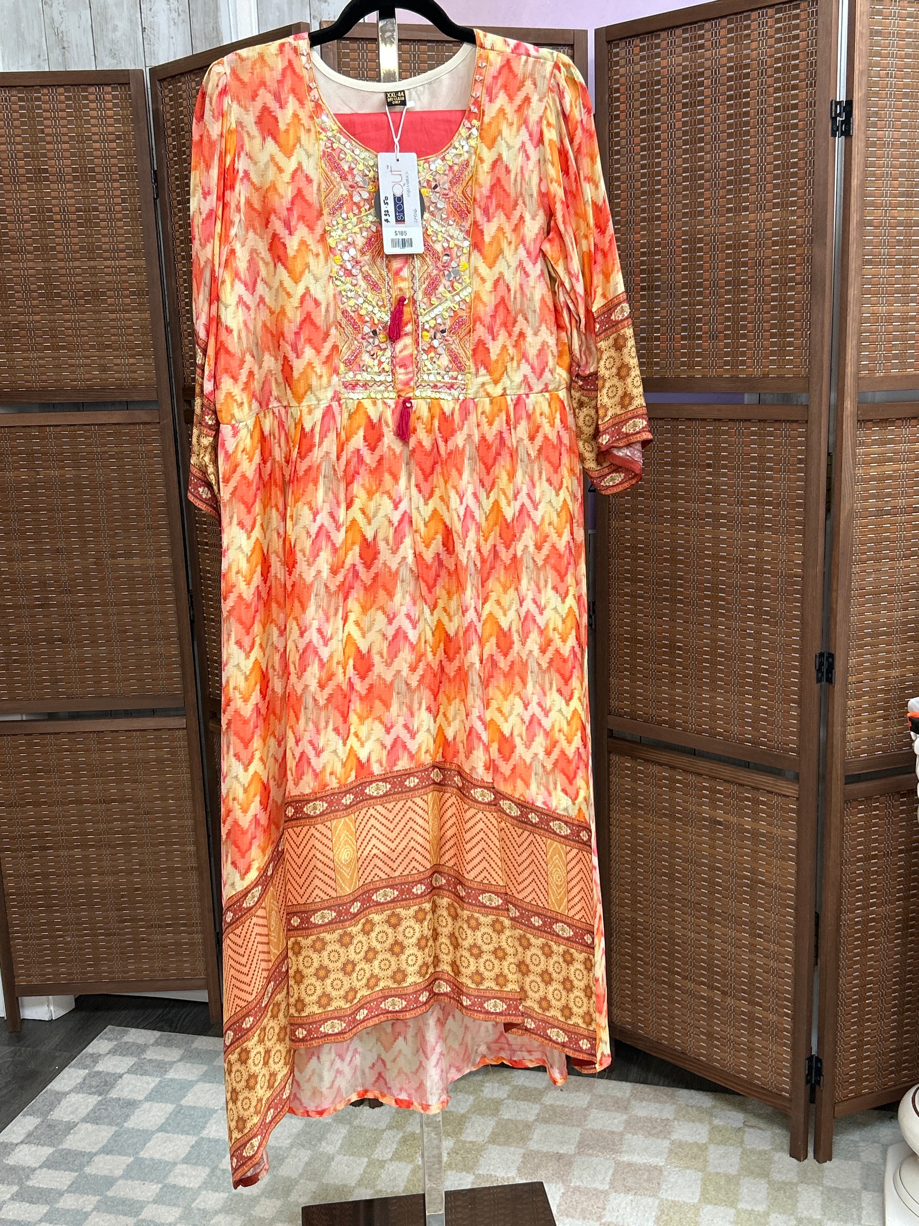 Chiffon long kurti set | three piece salwar suit