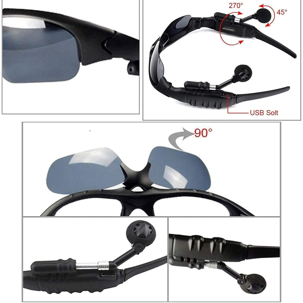 Grofulor Black Wireless Bluetooth MP3 Headphone Polarized Lenses Sunglasses