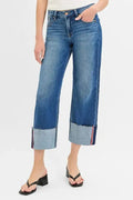 Full Size/Plus Size Tummy Control Mid Rise Crop Wide Cuffed RISEN Jeans