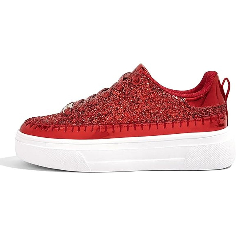 Lucky Step Womens Size 8 Red Glitter Faux Leather Lace Up Platform Sneaker Shoes