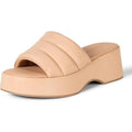 New Amazon EssentialsWomens Size 9 Tan Faux Leather Platform Slide On Sandals