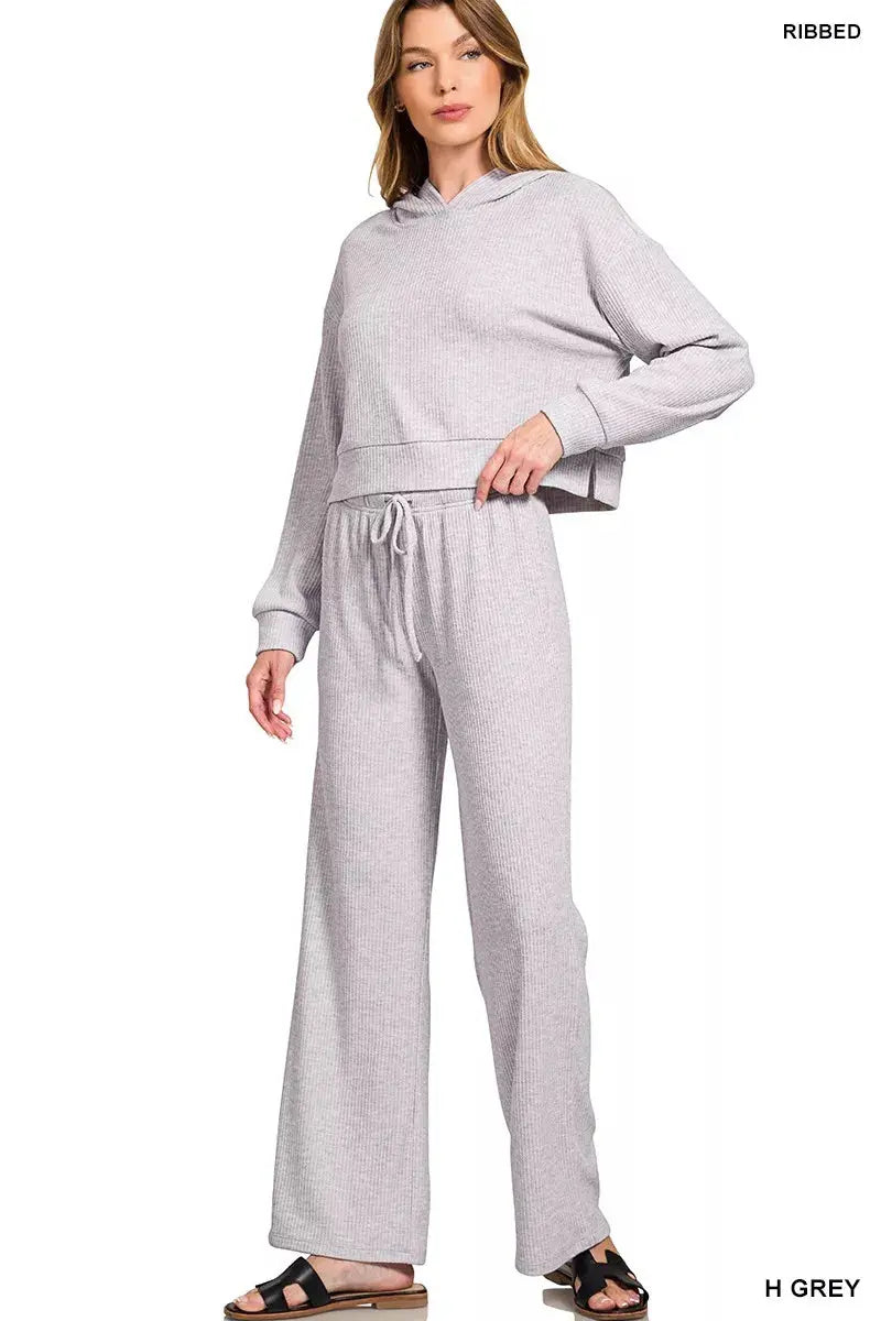 Zenana Ribbed Drawstring Wide Leg Lounge Pants