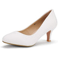 Idifu Womens 8.5 White Faux Leather Closed Toe 2.5" Heel Slide On Pumps Shoes