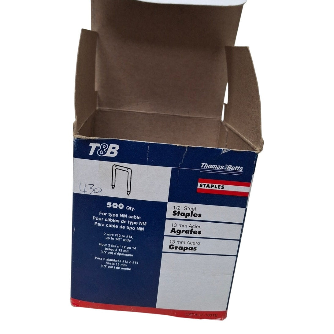 430 New Thomas & Betts 1/2" Steel Staples Open Box Type NM Cable 2.5" Wide Max