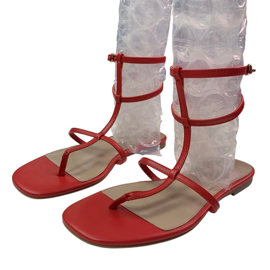 New American Eagle Womens US Size 8 Red Ankle Wrap Red Faux Leather Sandals