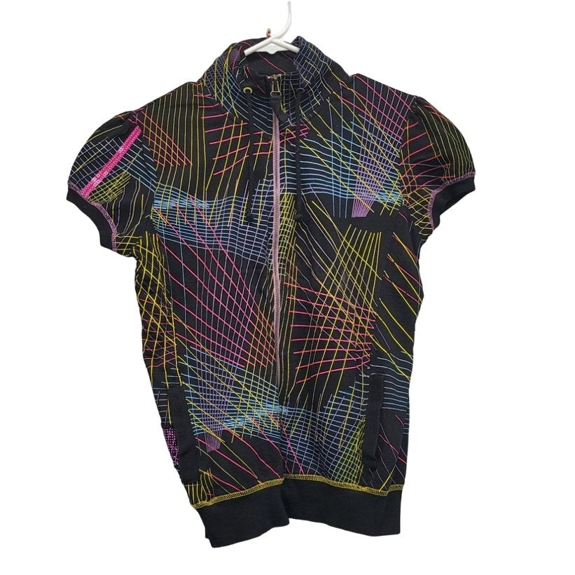 LK & JNS DEW Womens Medium 100% Cotton Short Sleeve Striped Full Zip Jacket