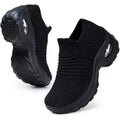 HKR Womens Size 7.5 Black Fabric Arch Support Non Slip Knit Upper Comfort Shoes