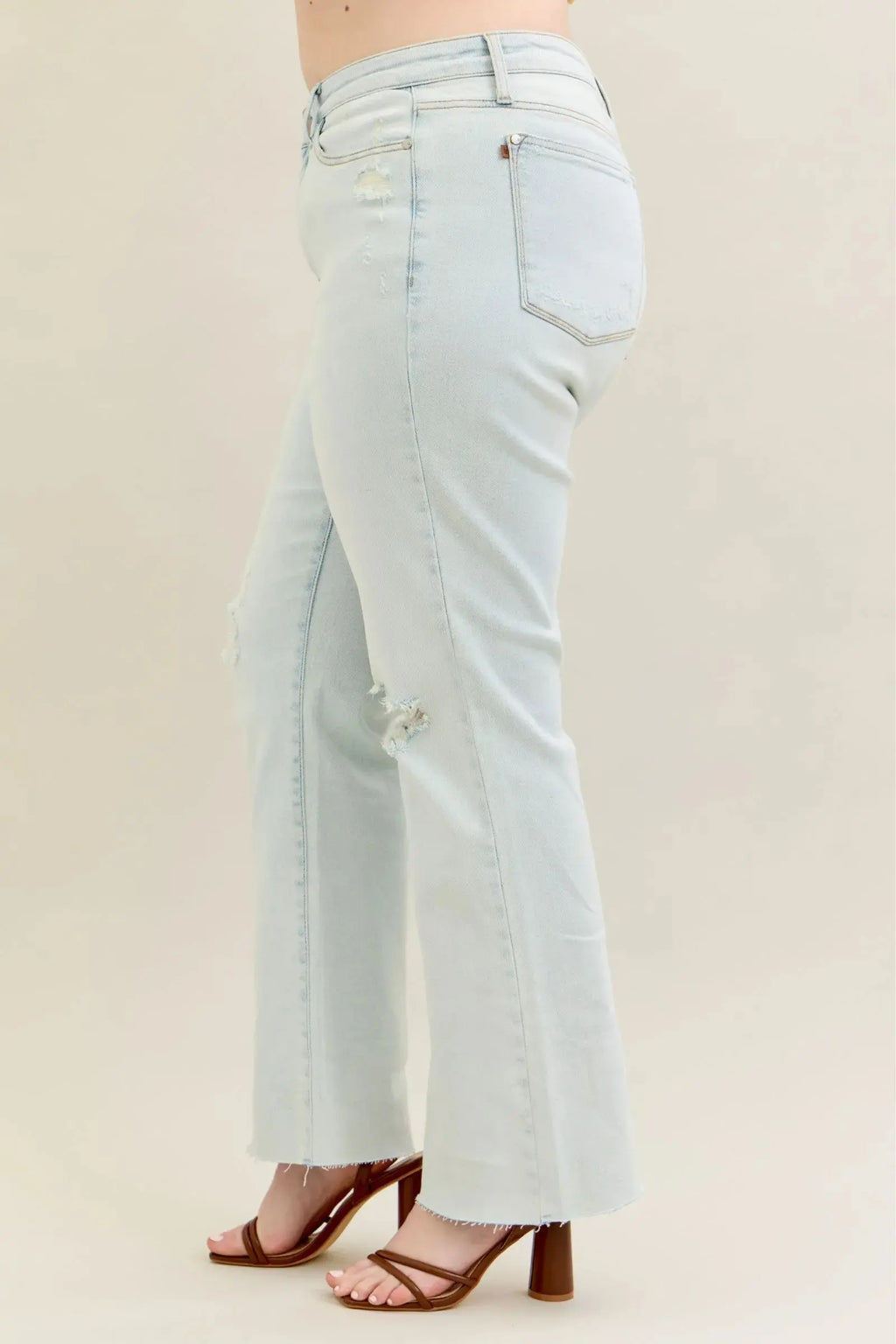 Full Size Light Wash Distressed Bootcut Judy Blue Jeans