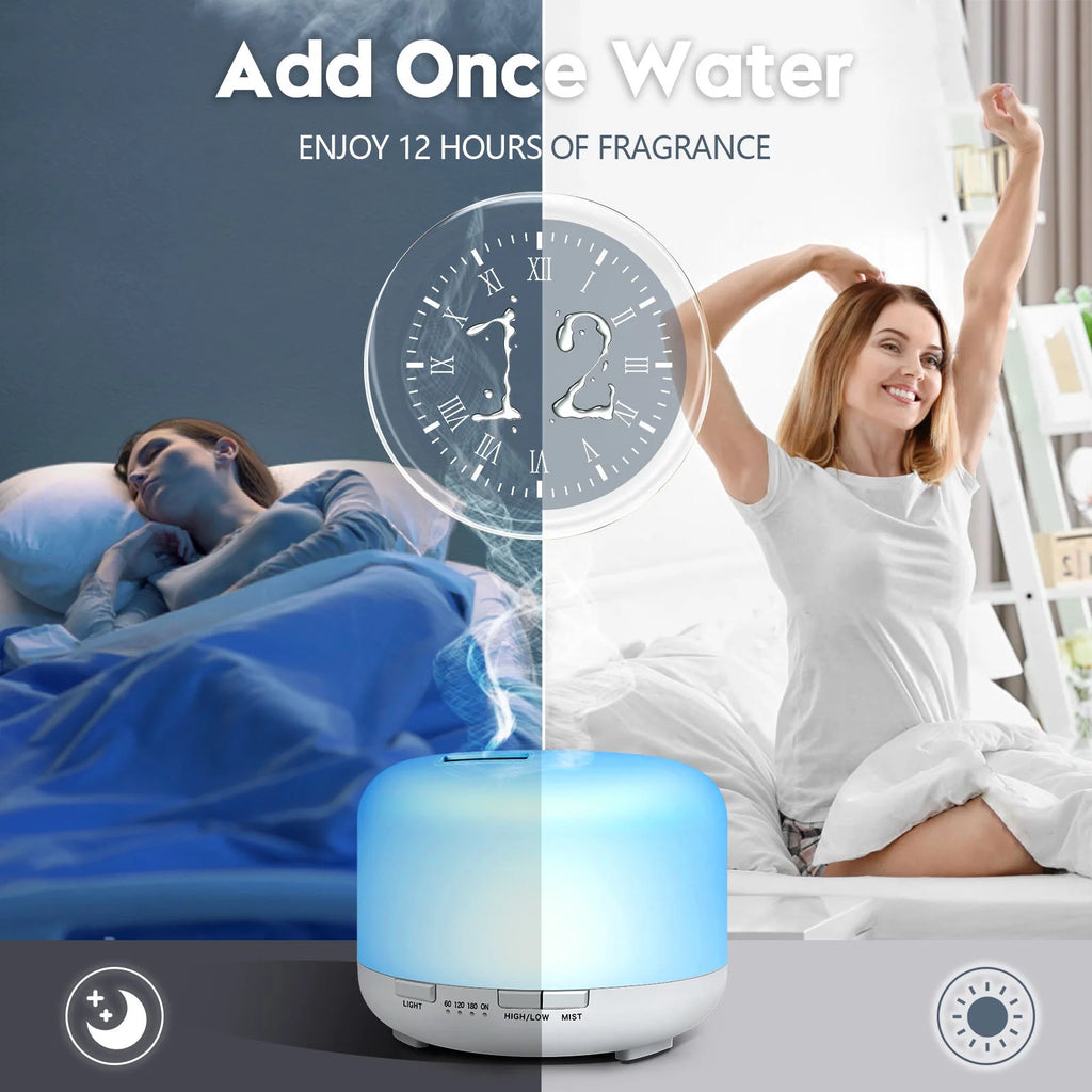 500Ml Essential Oil Diffuser with 6*10Ml Essential Oils Set, Flower Aromatherapy Diffusers with Remote Control, Oil Air Humidifier Vaporizer for Large Room Bedroom Office