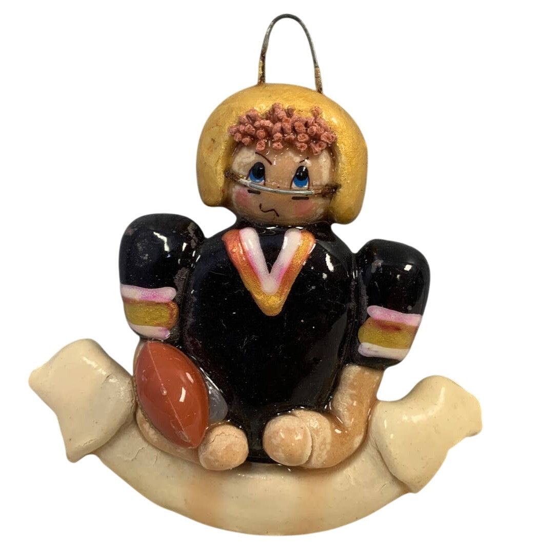 Vintage Handmade Hand Painted Football Player Baked Dough Christmas Ornament
