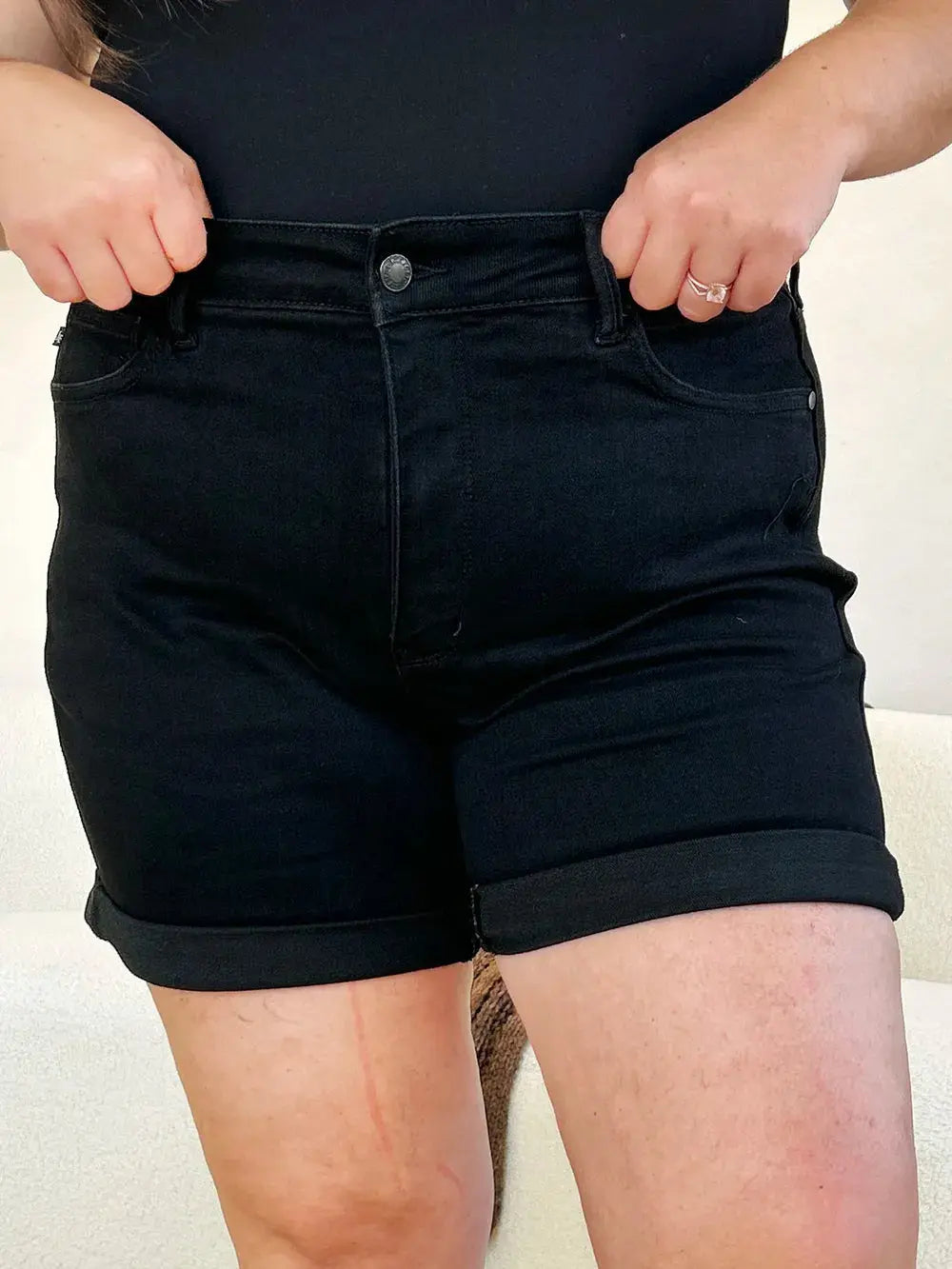 Full Size High Waist Tummy Control Cuffed Denim Shorts by Judy Blue Jeans