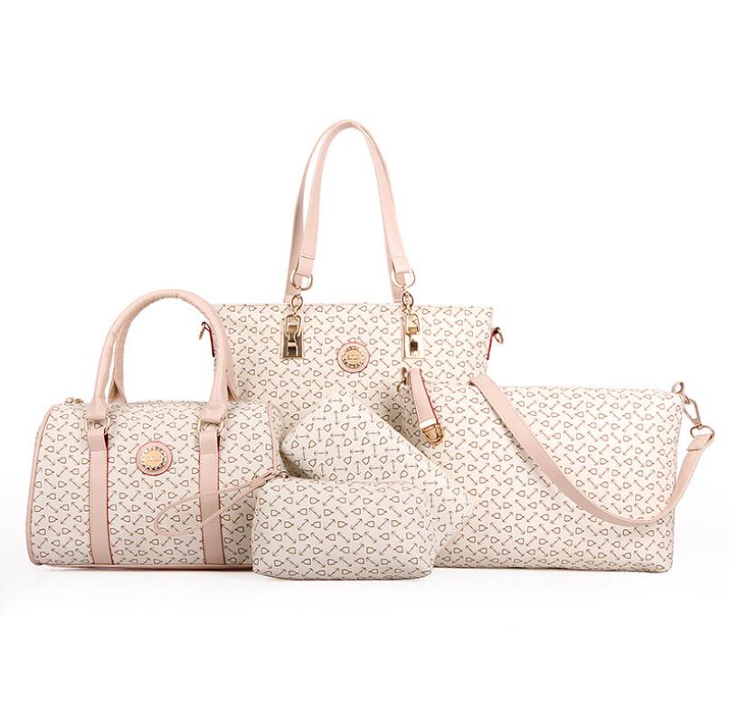 6 pcs lady set bag Women handbag with shoulder bag+Totes+clutch+key holder