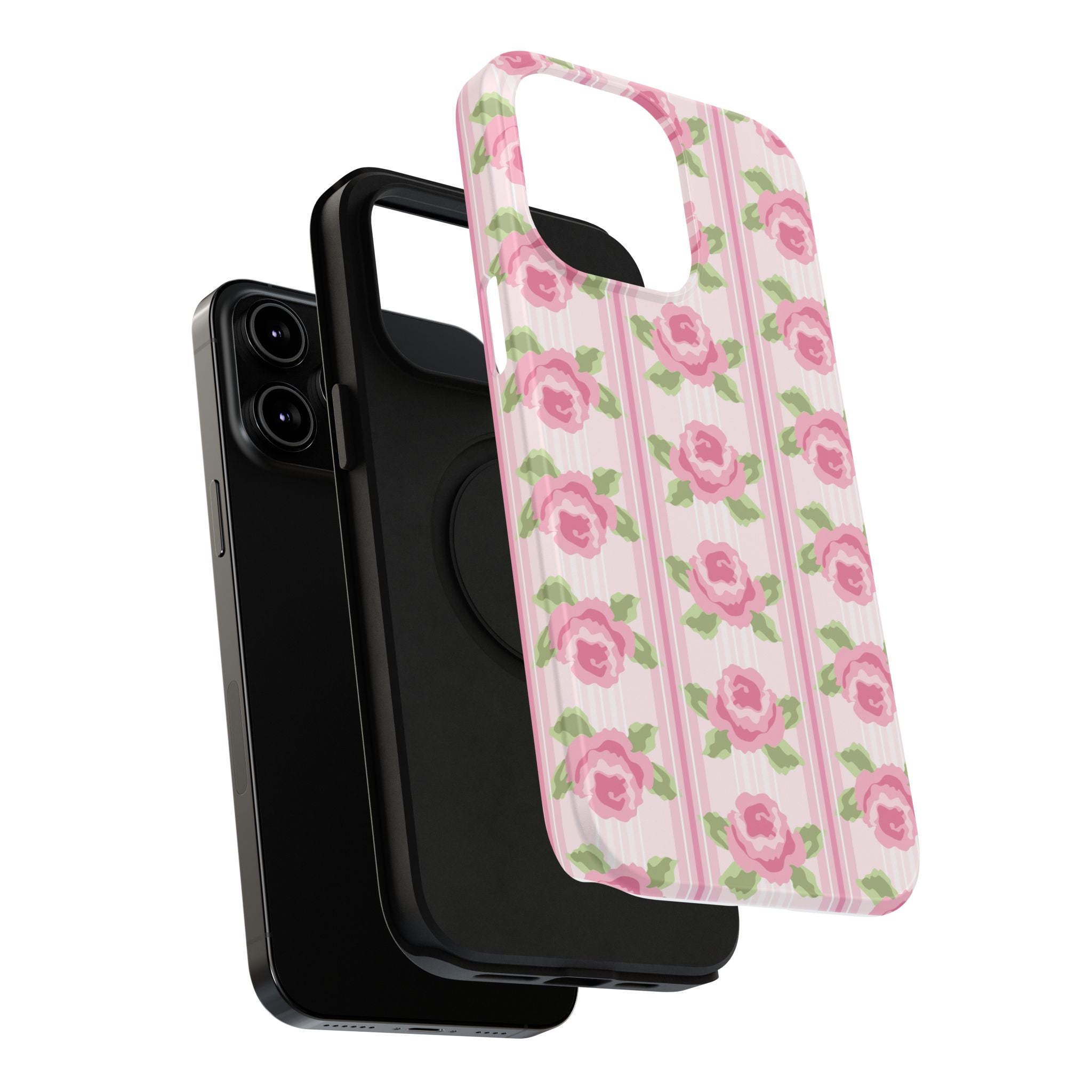 Customizable: Floral Impact-Resistant Phone Case, Pink Rose Pattern