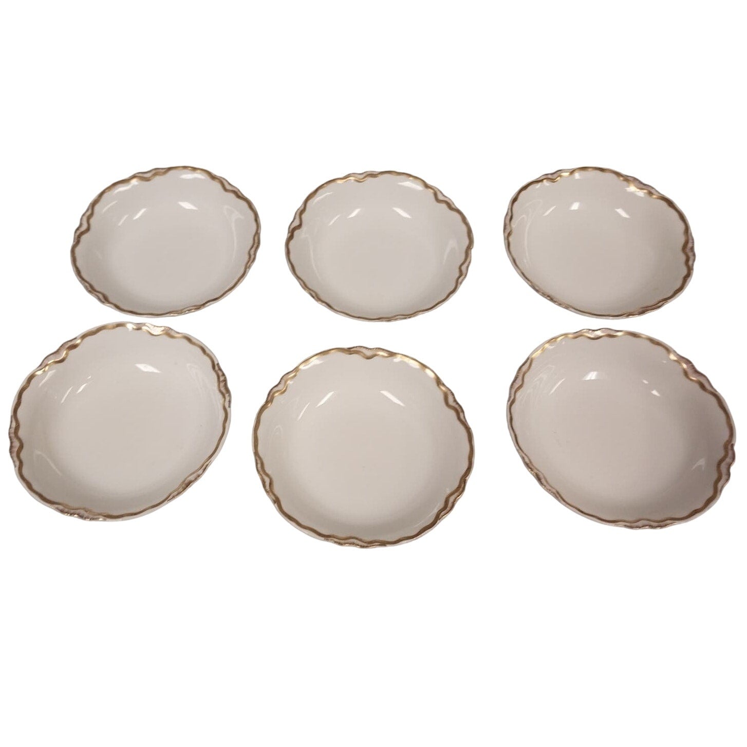 6 Vintage 1929 Pope-Gosser Sepia Gold Trimmed Ceramic China Small Round Bowls