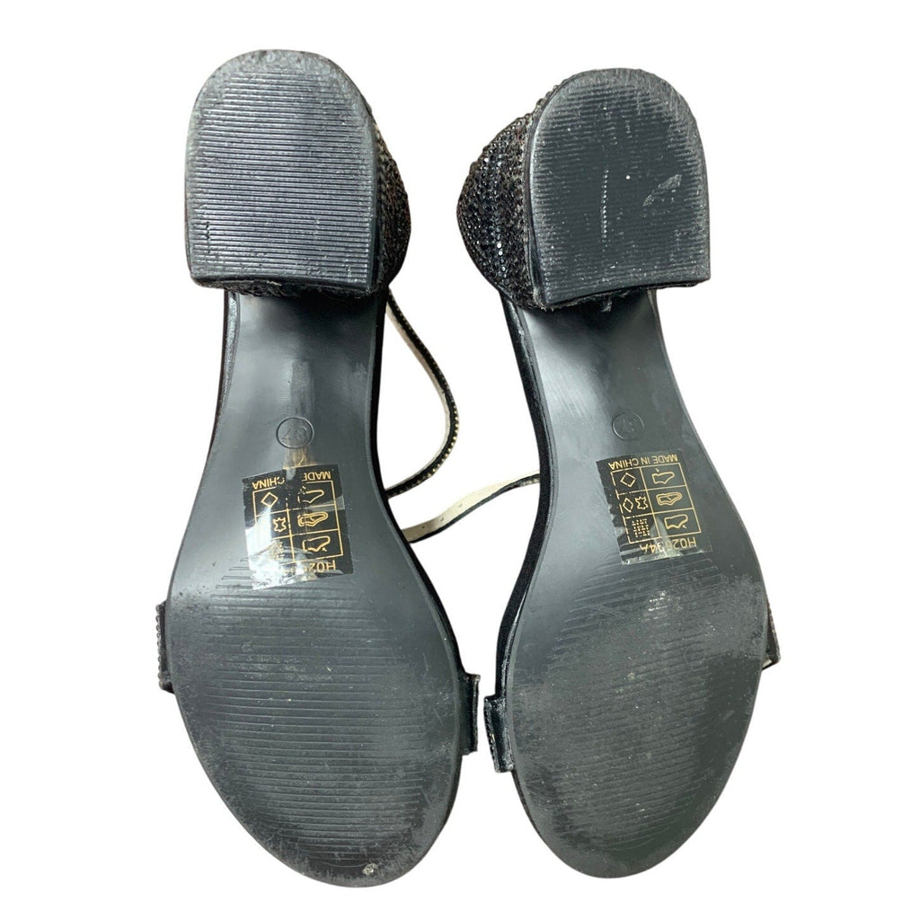 J's.o.l.e Womens Size 7 Black Sparkly Open Toe 2.25" Block Heel Sandal Shoes