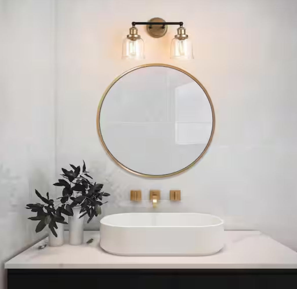 Uolfin Modern Dome Bathroom Vanity Light 2-Light Black and Brass Bell Wall Sconce Light with Clear Glass