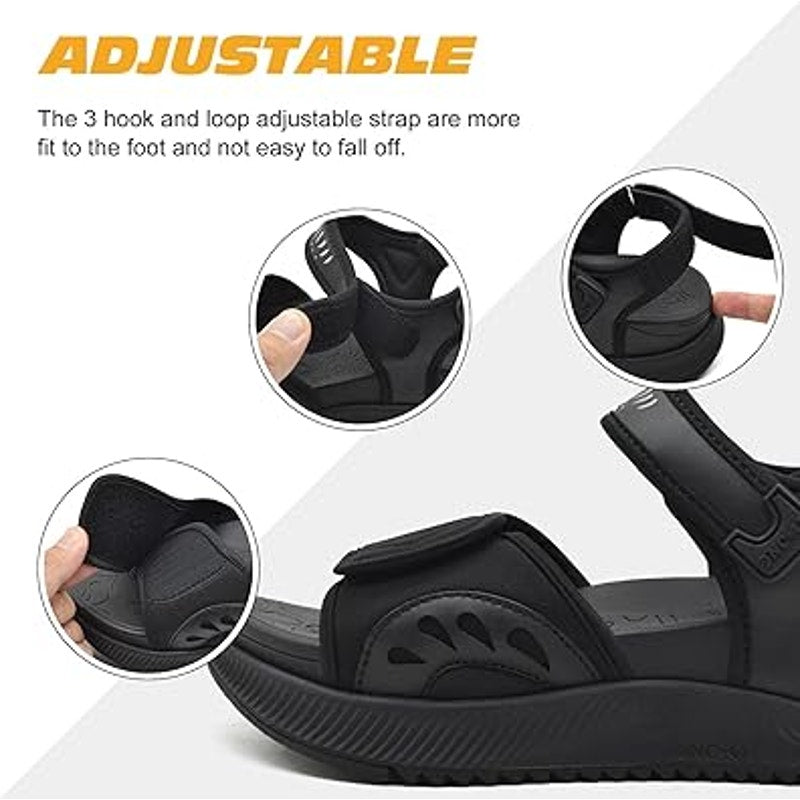Oncai Mens Size 12 black Hook Loop Arch Support Hiking Walking Athletic Sandals