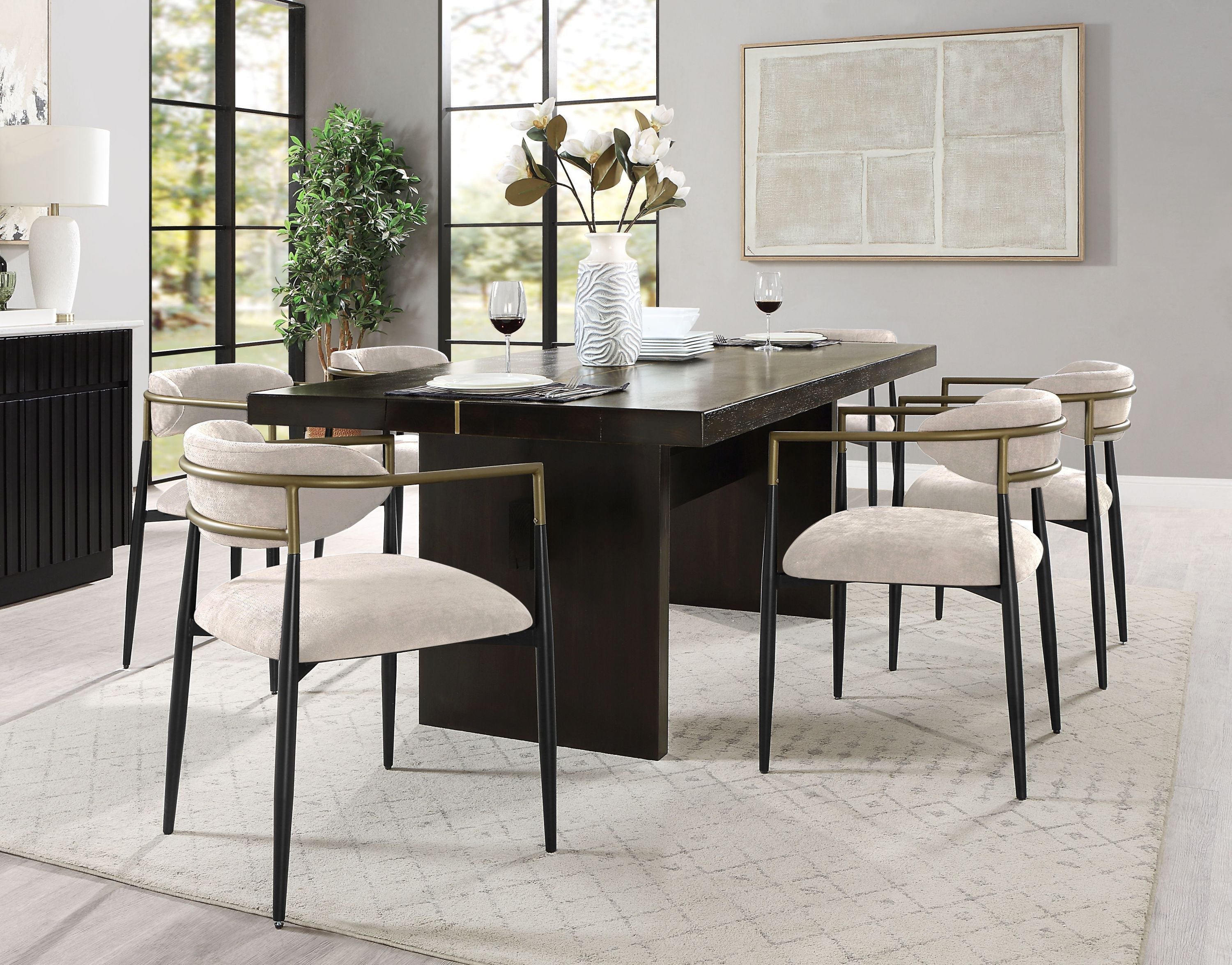 Set of 2 Beige and Black Armchair with Open Back