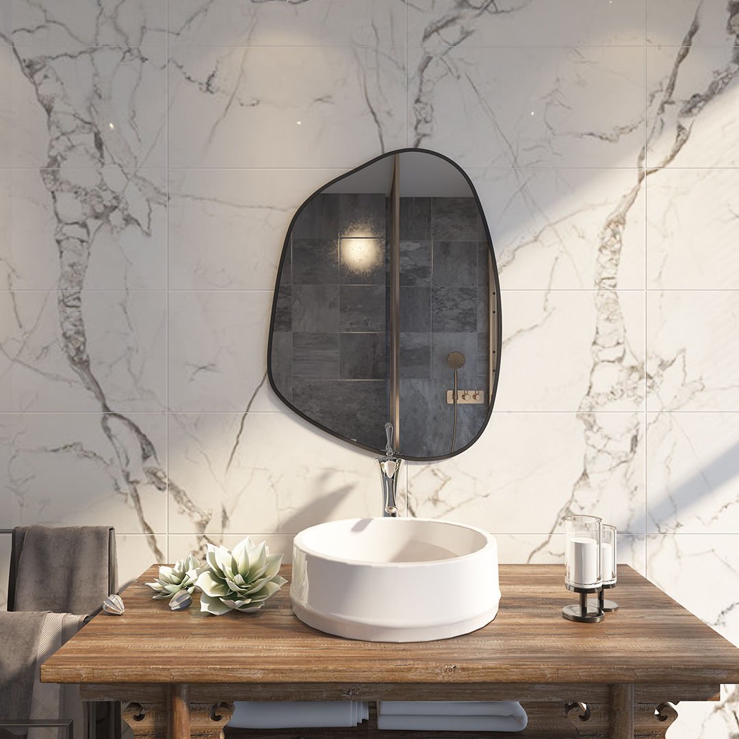 Irregular Bathroom Mirror – Modern Organic Wall Mirror with Black Frame