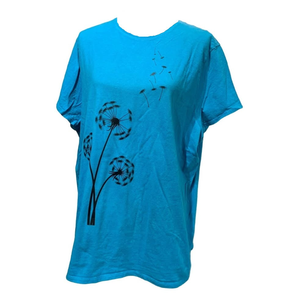 Hand Printed Upcycled Dandelion Make a Wish 3X 100% Cotton Short Sleeve Tee